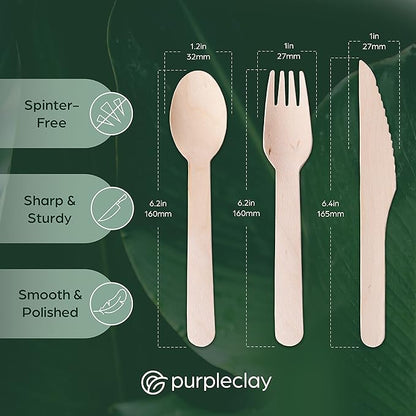 Wooden Compostable Utensils Set - 360 Pieces (120 Forks 120 Spoons 120 Knives) Sturdy Wood Disposable Cutlery - Eco-Friendly Biodegradable Utensils for Party - Free From Plastic Cutlery Set for Eating