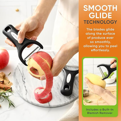Spring Chef Stainless Steel Vegetable Y Peeler for Kitchen, Dishwasher Safe Potato Peelers with Ultra Sharp Blades & Soft Grip Handle, Perfect for Apple, Carrot, Cucumber, Veggie - Set of 2 - Black