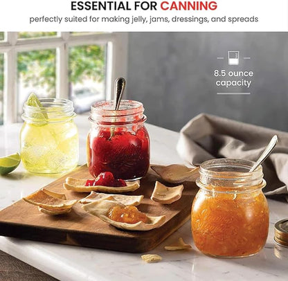 Bormioli Rocco Quattro Stagioni 8.5 Oz. Mason Jar (Set of 6) - Wide Mouth Glass Jar with Airtight Twist Lid - Classic Beehive Embossed Design for Canning, Storage & Recipes - Made in Italy, BPA Free