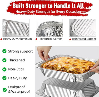 Aluminum Pans Half Size, 9x13, Heavy Duty Disposable Foil Pans for Baking, Roasting, Cooking, Heating, Storing, Deep Tin Foil Bakeware for Oven, Steam Table Tray, Cookware, Food Prepping (40 Pack)
