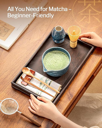 Artisan Matcha Whisk Set - 8 Pcs Premium Matcha Set with Bowl (Chawan), Bamboo Whisk & Tools | Matcha Kit for Making Breakfast/Latte | Gift for Matcha Lovers (Gem Blue)