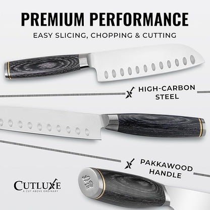 Cutluxe Santoku Knife – Ultra Sharp 5 Inch Vegetable Japanese Knife for Chopping, High Carbon Stainless Steel Blade, Full Tang Pakkawood Handle – Shinobi Series