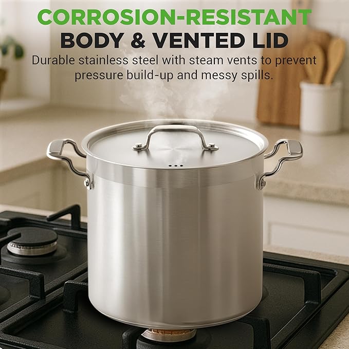 NutriChef Stainless Steel Cookware Stock Pot - 24 Quart, Heavy Duty Induction Soup Pot With Lid, Induction, Ceramic, Glass and Halogen Cooktops Compatible - NCSPT24Q