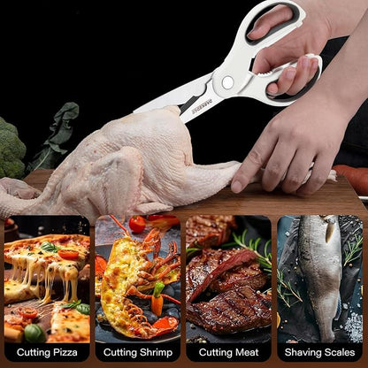 Kitchen Scissors with Magnetic Holder Heavy Duty Magnetic Scissors for Fridge, Kitchen Shears Magnet Sheath Set for Food Meat Pizza Herb Vegetables, White