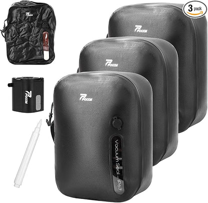 Vacuum Bags for Travel with Wireless Pump, 180° Open Zipper, IP67 Waterproof, Reusable Space Saver Compression Bags for Backpack, Suitcase, Home Storage(3 Pack + Pump)