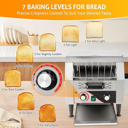WICHEMI Commercial Toaster 300 Slices/Hour Commercial Conveyor Toaster Electric Stainless Steel Heavy Duty Toasters for Restaurant Bun Bagel Bread, 2200W