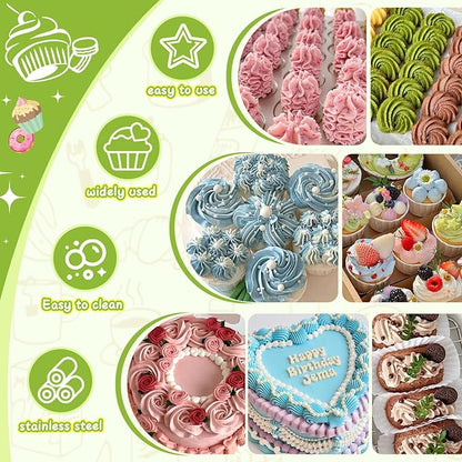 FANTEXY Dessert Decorating Syringe Set, Icing Piping Kit Stainless Steels Cake Decorating Tools 6 Piping Icing Nozzles Cupcake Decorating Kit