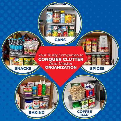 Mighty Susan Kitchen Organizer for Canned Goods: 2-Tiered Robust Turntable Organizer for Cabinet/Pantry. Steel Reinforced Holds Up To 30 lbs. Rotates 360° for Maximum Visibility. Includes 2 Bonus Bins