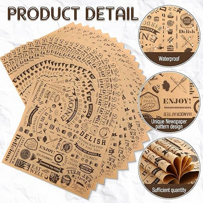 600 Pcs 12 x 12 Inch Deli Wax Paper Sheets Grease Resistant Tray Basket Liners Newsprint Paper Water and Grease Proof Sandwich Wrapping Square Hot Dog Wrappers for Food Baking (Brown)