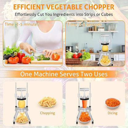 WICHEMI Commercial Chopper Vegetable Cutter Fruit Dicer Commercial Onion Chopper Professional Food Dicer Heavy Duty Stainless Steel Cutter for French Fry Tomato Potato Peppers Mushrooms (3/8")