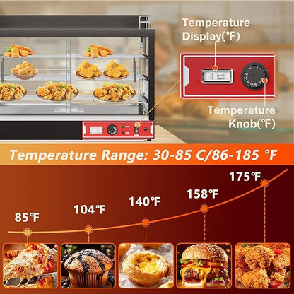 Whalefall Countertop Food Warmer with top Holder, 35 inch Commercial Food Warming Cabinet, tri-Color Lighting, w/Thermometer and Adjustable Thermostat for Cafeteria Kitchens Restaurants