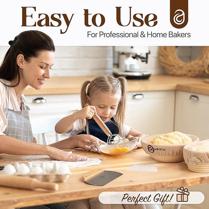 Sourdough Kit with Professional Bread Making Tools - A Complete Sourdough Bread Kit Including 10" Round & 11" Oval Bannetons, Bread Lame, Whisk, Bowl & Dough Scrapers, Slings, and Mat (17-Piece Kit)