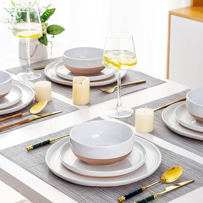 AmorArc Ceramic Dinnerware Sets with Pasta Bowls for 4, Handpainted Plates and Bowls Set with Rustic Terracotta Underside, Scratch Resistant Dishes Set, Dishwasher & Microwave Safe, 16 Pcs
