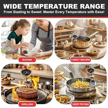Glow-in-The-Dark Candy Thermometer Waterproof IP67-9" Deep Fry & Candy Thermometer with Pot Clip – High-Heat, Waterproof for Oil, BBQ, Candle Making，Black