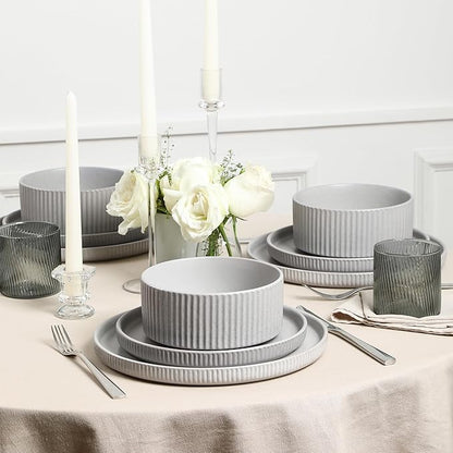 Stone Lain Haven Stoneware 24-Piece Dinnerware Set, Grey - Plates and Bowls Sets for 8, Elegant Dish Set, Includes Dinner Plates, Salad Plates Cereal Bowls, Microwave & Dishwasher Safe