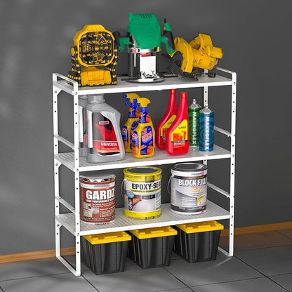 iPEGTOP 3 Pack Large Expandable Cabinet Storage Shelf, Heavy Duty Stackable Steel Metal Spice Rack Adjustable Height Home Office Pantry Garage Shelves for Counter Kitchen Organization, White