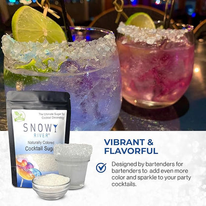 Snowy River Pearl, Cocktail & Margarita Sugar Rimmer - Vibrant Color Glass Rimming Sugar with Medium Crystal Texture - 4oz