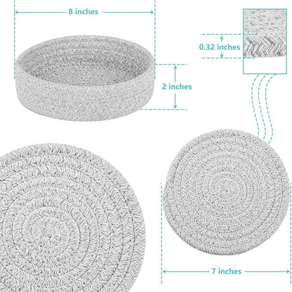 Trivets for Hot Dishes, Pots and Pans, Hot Pads with Storage Basket, Pot Holders for Kitchen, Heat Resistant Mat Protect Counter Home Essentials, Farmhouse Decor (Gray 4 PCS)