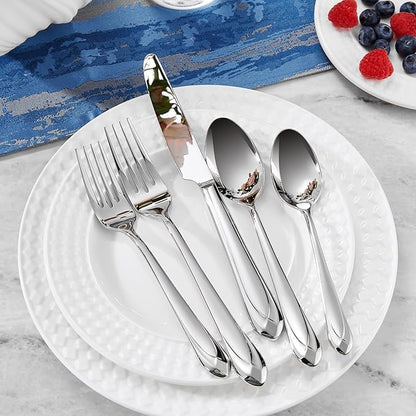 KEAWELL Premium Astra 4-Piece 6.4 inch Spoon Set – Mirror-Finished 18/10 Stainless Steel with Diamond-Faceted Handles Dishwasher Safe for Modern Dining (4, Teaspoons)