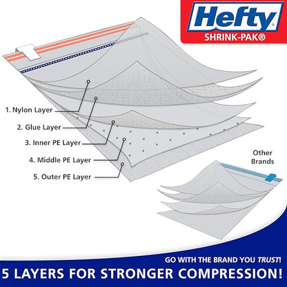 Hefty Shrink-Pak - 3 Extra Large Vacuum Storage Bags for Clothes, Pillows, Towels, or Blankets - Space Saver Vacuum Sealer Bags Ideal Under Bed Storage Solutions