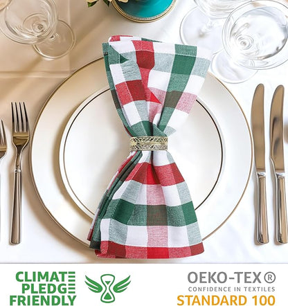 Urban Villa Cloth Dinner Napkins Set of 12 Highly Absorbent Soft Premium Dinner Napkins 20x20 Inches, Hotel Quality Reusable & Washable Table DinnerNapkins for Home (Christmas Buffalo Checks)