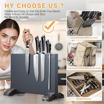 Magnetic Knife Block Without Knives Black Stainless Steel Magnetic Knife Holder Stand with Strong Knife Magnet Double Side Knife Magnetic Strip Knifes Storage Organizer for Kitchen Counter Top