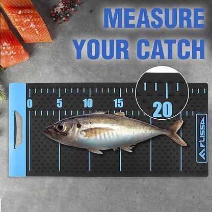 FLISSA 33" Non-Slip Fish Fillet Mat with Storage Bag, Portable & Durable Fish Cleaning Mat, Measuring Scale for Easy Filleting, Cleaning, and Cutting, Ideal Fishing Gift