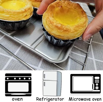 Egg Tart Molds 12PCS Tart Pan 3inch, Mini Carbon Steel Non Stick Tart Pans, Tart Molds For Baking (3 inch)