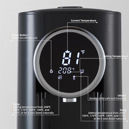 OCTAVO Water Boiler & Warmer 5 Liter, 304 Stainless Steel Water Tank, 700 Watt 6 Adjustable Water Temperature, LCD Touch Control Screen, Child Lock with Water Shortage Indicator