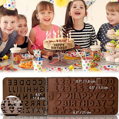 Anaeat Silicone Letter and Number Chocolate Molds, 2 Pack Alphabets & Numbers Candy Baking Mold with Happy Birthday Cake Decorations Symbols - for DIY Chocolates, Candies or Fondant