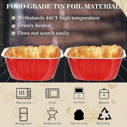 30PCS Mini Cake Tins With Lids - 7.8OZ Aluminum Foil Baking Cups for Individual Cakes, Bundt Pans for Baking Party, Red