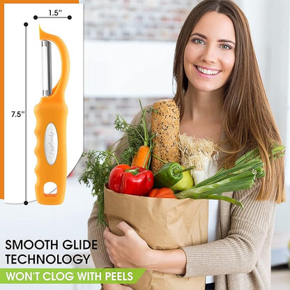 Spring Chef Premium Stainless Steel Swivel Potato Peelers for Kitchen, Metal Vegetable Peelers with Comfortable Handle for Apple, Cucumber, Veggie, Fruit, Carrot, Dishwasher Safe - Set of 2 - Mango