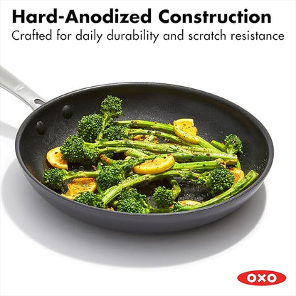OXO Enhanced, 8" 10" and 12" 3 Piece Frying Pan Skillet Set, Healthy Ceramic Nonstick, PFAS-Free, Stainless Steel Handle, Dishwasher Safe, Oven Safe, Black