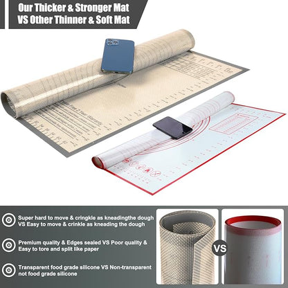 Non-slip Silicone Pastry Mat 28X20 inches Baking Mat with Measurement, Perfect for Dough, Pastry, Pie Crust, Fondant, Cookies, Bread, Pasta, Pizza, Food Grade Kitchen Counter Mats