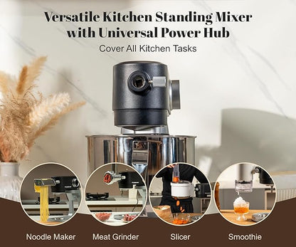 Stand Mixer All Metal - Heavy Duty Kitchen Standing Mixer 5.3 Quart with 4 Stainless Steel Attachments, DC Motor & Multifunctional Power Hub, 8-Speed & Timer, Lower Noise (Black)