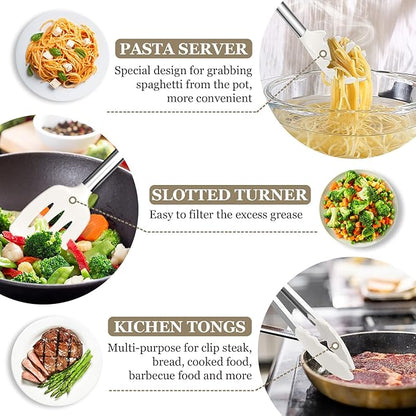 TeamFar Kitchen Utensils, 8PCS Cooking Silicone Utensils Kitchen Tool Kit with Stainless Steel Handle, for Nonstick Cookware Cooking Stirring Turning, Food Grade & Heat Resistant, Dishwasher Safe