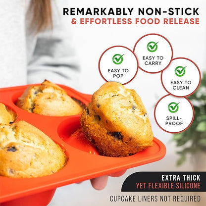 Regular Size 6 Cup Silicone Muffin Pans for Baking - Non-Stick Silicone Cupcake Pans, Easy-Release, Metal Handles, BPA-Free, Dishwasher & Oven Safe, Even Baking Muffin Tray