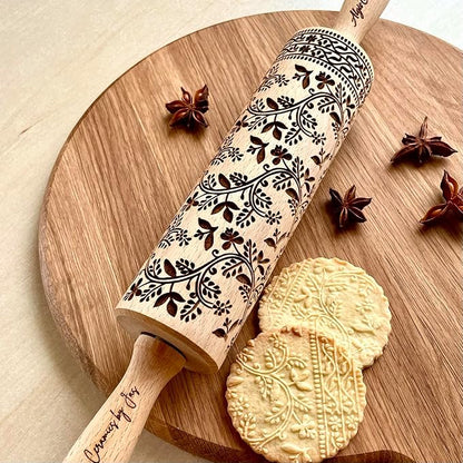 Embossing Rolling Pin Designed in Cooperation between Algiscrafts and Pottery by Jas FLORAL VINE for Ceramic and Cookies