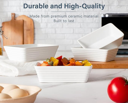 ONEMORE Small Baking Dish, Rectangle Ceramic Baking Dish for Oven, Individual Casserole Dishes for Toaster Oven, 5x7 Small Deep Lasagna Baking Dish, Oven Safe, 1-2 Person Baking Dishes Set of 4, White