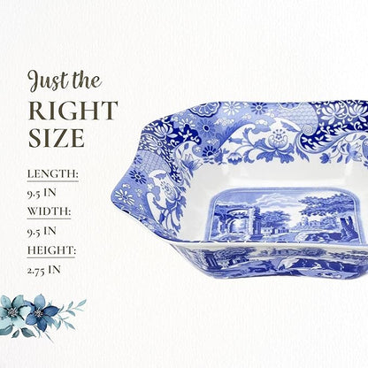 Spode Blue Italian 9.5-Inch Serving Bowl - Elegant Porcelain Tableware for Vegetables, Main Dishes, Entrees, Sides, Salads - Mix & Match Blue Patterned Rim with Dinnerware Sets, Great for Hosting