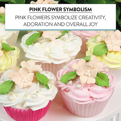 Global Sugar Art Blossoms and Leaves Edible Sugar Cake & Cupcake Flowers, Peach, Small Unwired, 24 Count with leaves by Chef Alan Tetreault