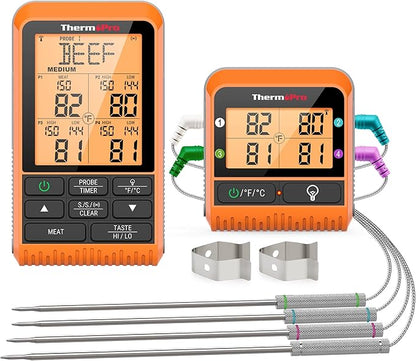ThermoPro TP829 1000ft Wireless Meat Thermometer Digital for Grilling and Smoking, 4 Meat Probes Grill Thermometer for Outside Grill, BBQ Thermometer for Cooking Turkey Temperature Indicator