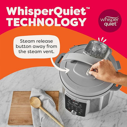 Instant Pot, 6-Quart Whisper Quiet 9-in-1 Electric Pressure Cooker, Slow Rice Steamer, Sauté, Yogurt Maker, Warmer & Sterilizer, Free App with 800+ Recipes, Stainless Steel