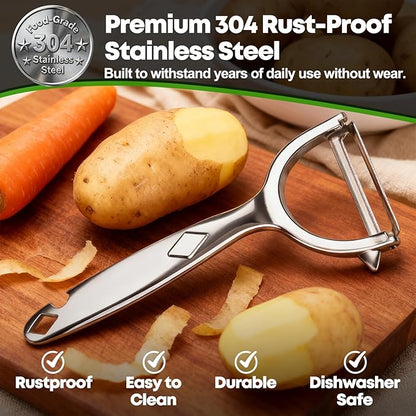5-in-1 Vegetable Fruit Peeler Set, Y & I-Shaped Stainless Steel Blades with Ergonomic Non-Slip Handle, Sharp Kitchen Peeler for Fruits Carrots Potatoes (2-Pack)