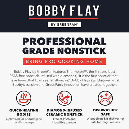 GreenPan x Bobby Flay 18" x 11" Nonstick Double Burner Griddle, PFAS-Free Ceramic Double Stovetop Skillet, Stainless Steel Handles, Dual-Use Cooking, Easy Clean Dishwasher & Oven Safe Pan, Gray