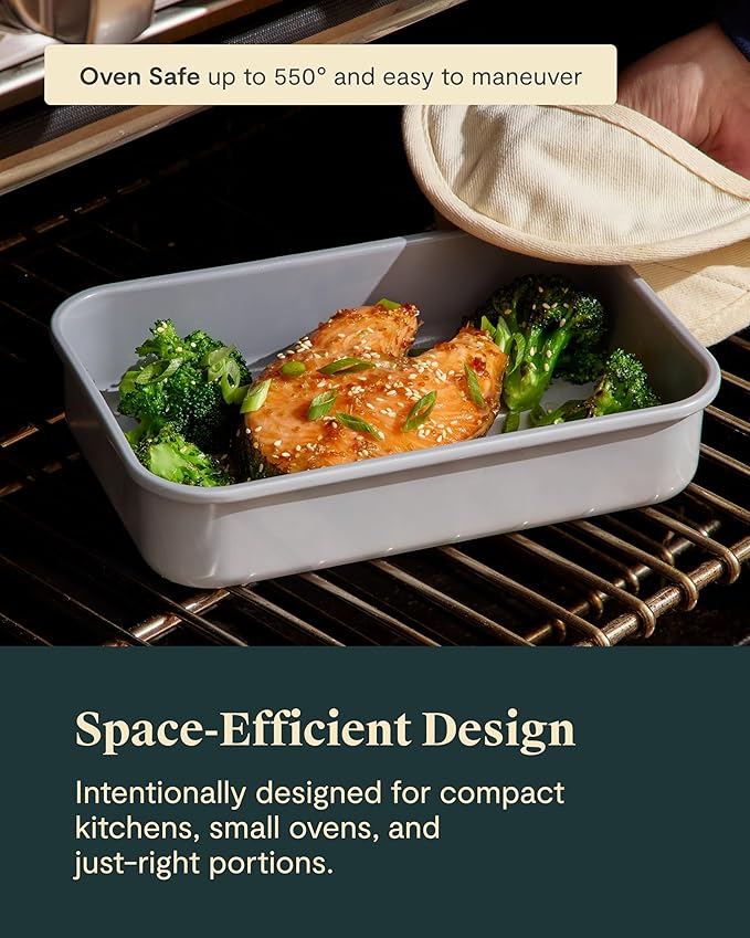 Caraway Nonstick 9” x 6.5” Small Rectangle Baking Pan Duo – Non-Toxic, PTFE & PFOA Free – Aluminized Steel Core – Deep Ceramic Baking Pan for Casseroles, Lasagna & More - Gray