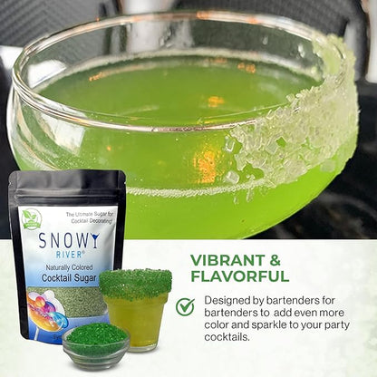 Snowy River Green, Cocktail & Margarita Sugar Rimmer - Vibrant Color Glass Rimming Sugar with Medium Crystal Texture - 4oz
