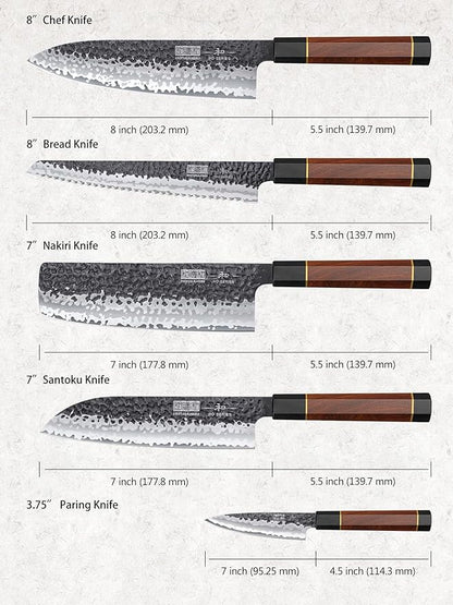 HOSHANHO 5 Pieces Knife Set, Japanese High Carbon Steel Kitchen Knife Sets, Professional Ultra Sharp Chef Knives Set with Ergonomic Rosewood Handle