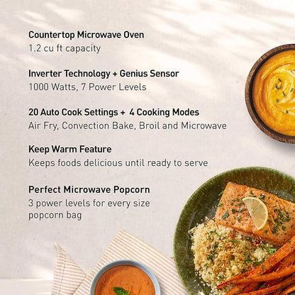 Panasonic HomeChef 4-in-1 Countertop Microwave Air Fryer Combo, Time-Saving 20 Presets + App-Linked Recipes, 1000W 1.2 cu ft Inverter Multi Oven & Convection Tech – NN-CV87QS Stainless Steel