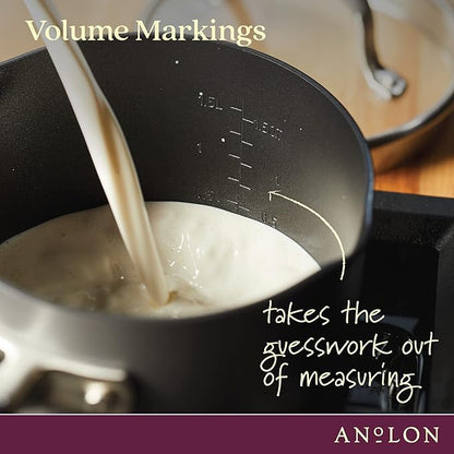Anolon Advanced Home Hard Anodized Nonstick Sauce Pan/Saucepan with Straining and Lid, 2 Quart (2 Qt Straining Saucepan, Moonstone)